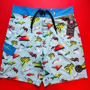 Maui and Sons board short light blue classic sharks design men's size M NWT